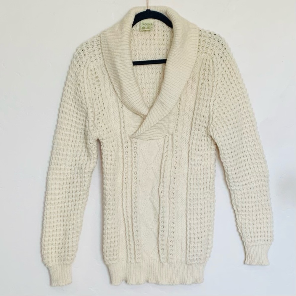 Falcarragh Made in Ireland Pure New Shawl Neck Wool Sweater Sz M
